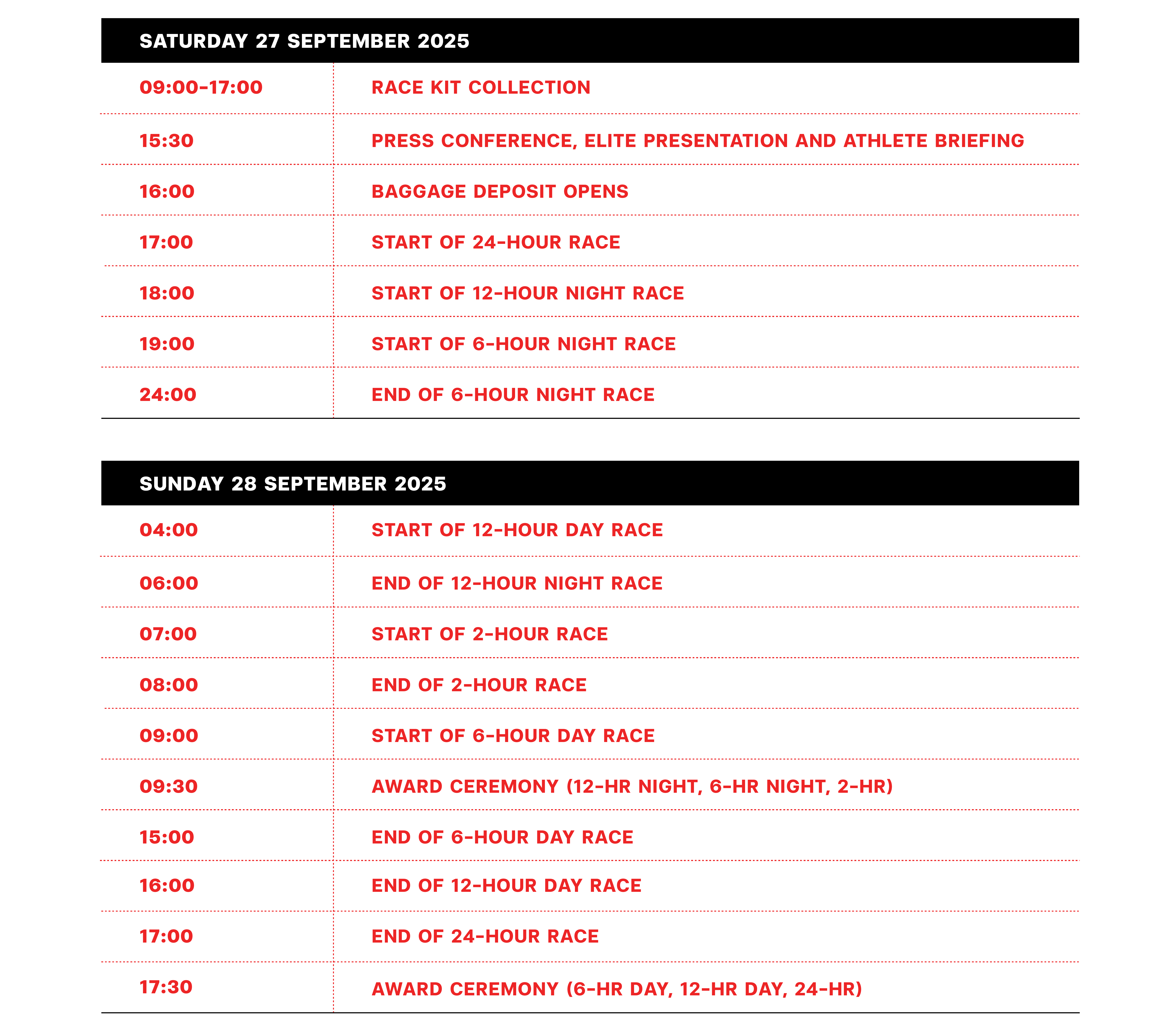 RACE SCHEDULE